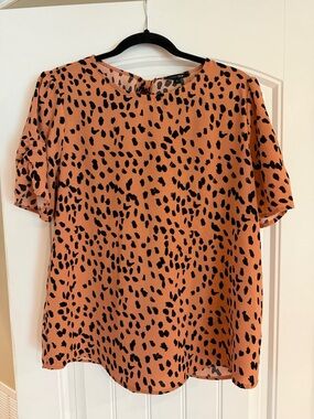 Papermoon Rust Orange/Tan & Black Leopard Short Sleeve Blouse